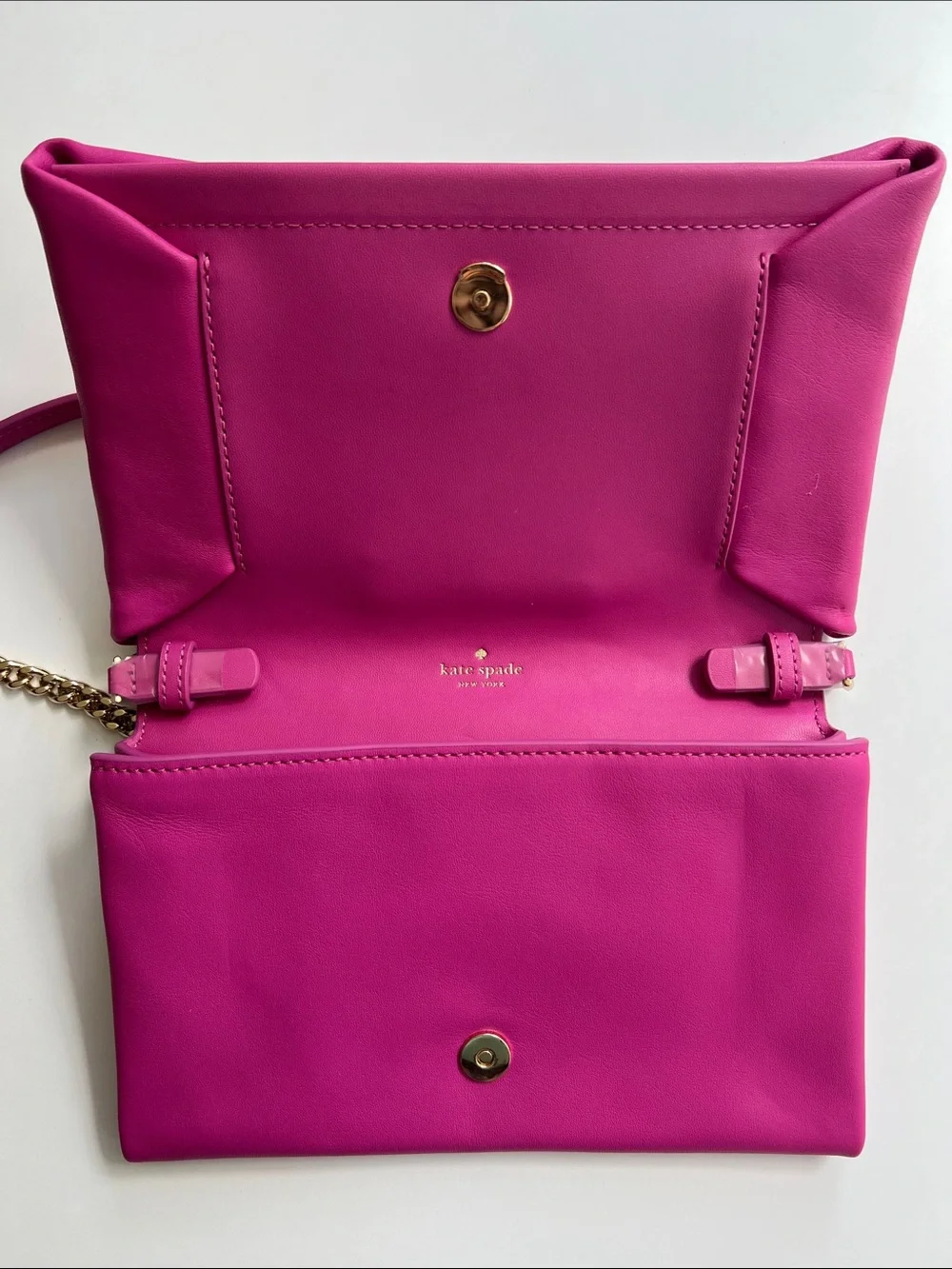 kate spade Hot Pink Leather Bow Clutch with Gold Chain • 8x5 inch